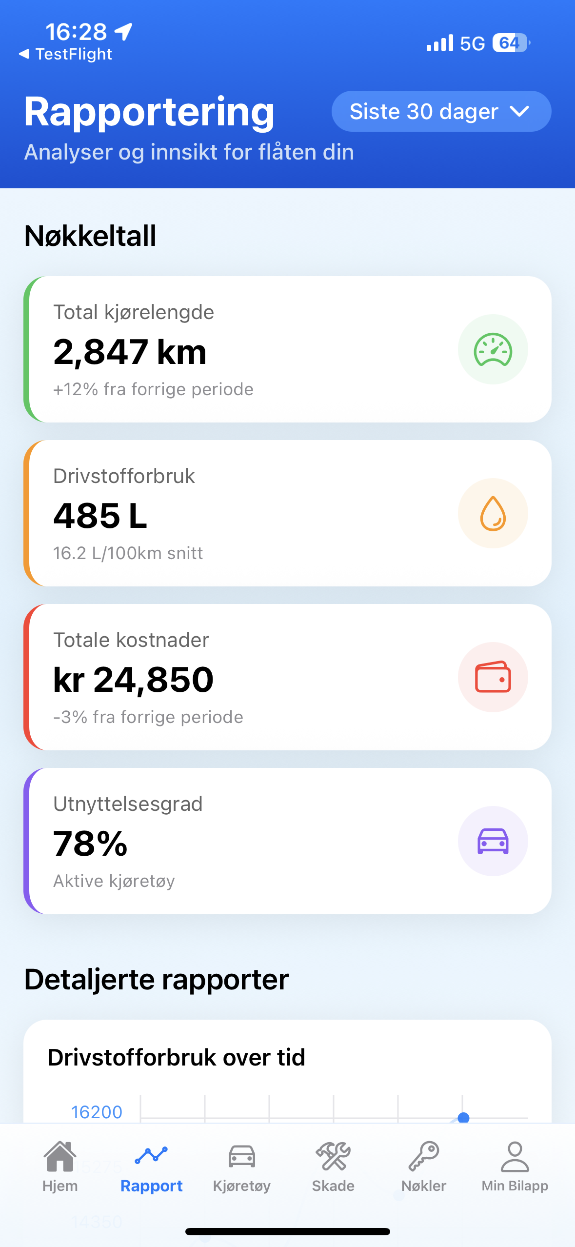 Skjermbilde av BilAppen - Hovedmeny