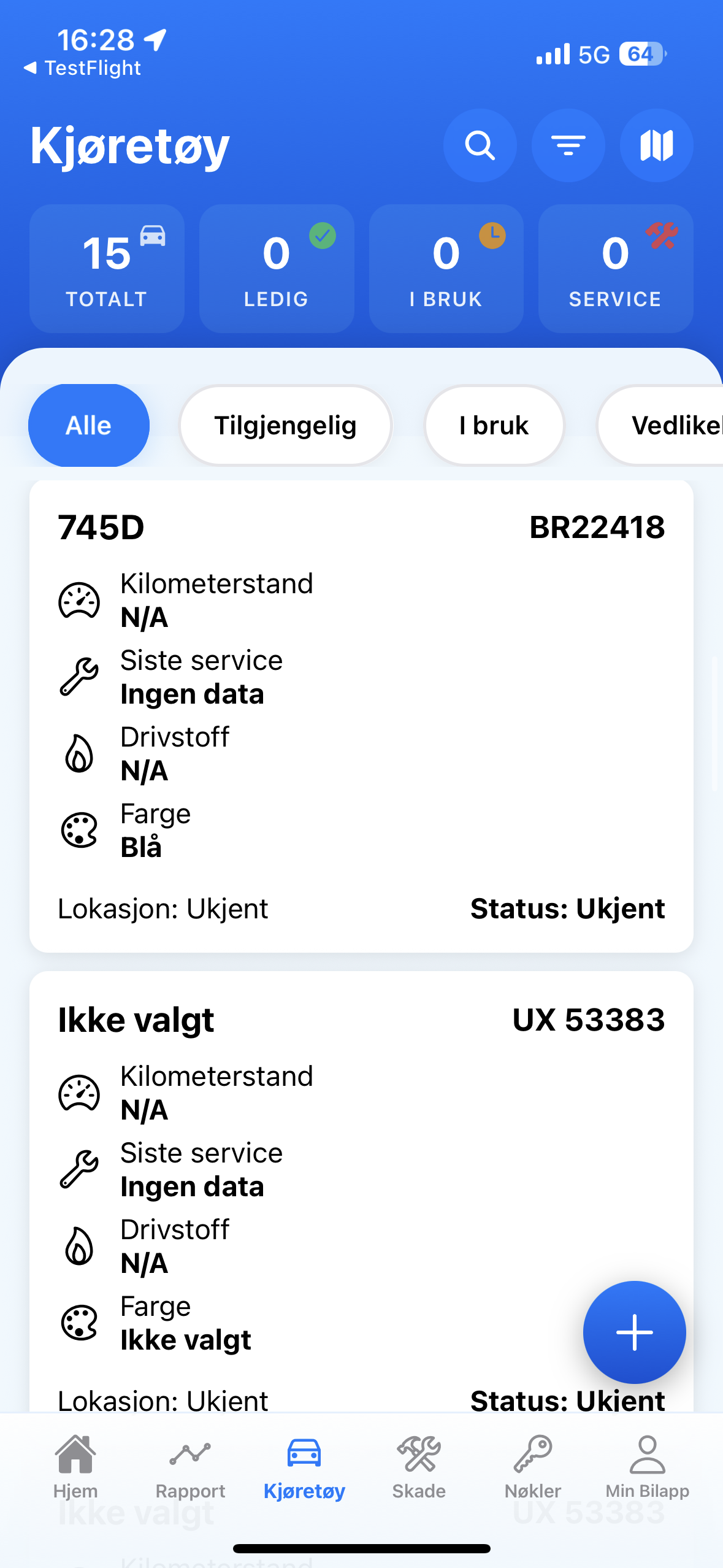 Skjermbilde av BilAppen - Rapporter skade